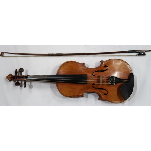 497 - TWO PIECE BACK VIOLIN 35CM bearing label to the interior Joseph Anton Schuster, Geigen macher i... 