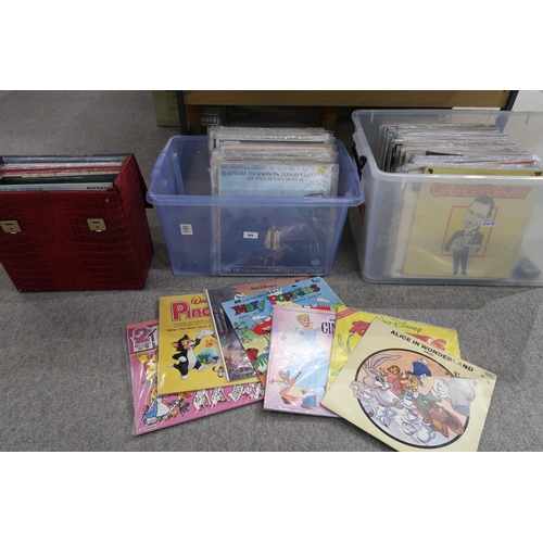 509 - VINYL LP RECORDS two boxes and a carry case of spoken word, soundtrack, musical television show them... 