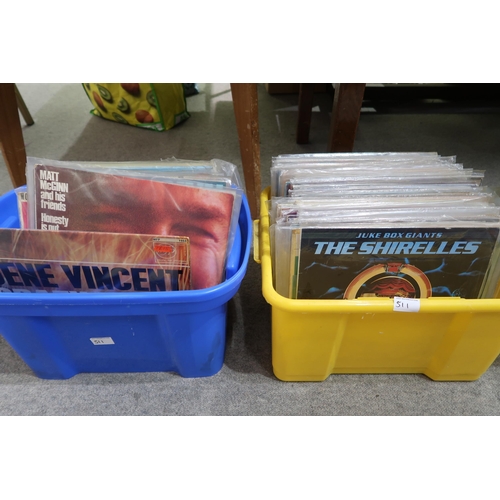 511 - VINYL LP RECORDS four boxes of vinyl LP records with Ray Charles, The Beatles, Tex Williams, various... 