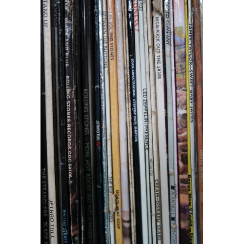 515 - VINYL LP RECORDS two boxes of prog rock, heavy metal, new wave, rock and pop records with Led Zeppel... 