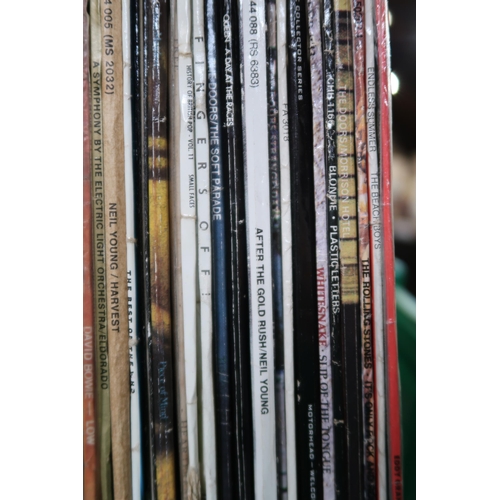 515 - VINYL LP RECORDS two boxes of prog rock, heavy metal, new wave, rock and pop records with Led Zeppel... 