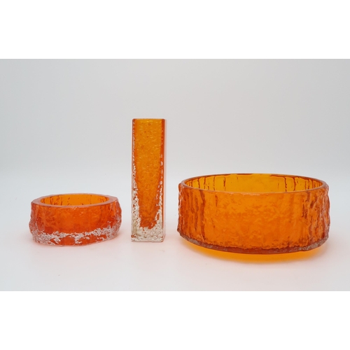 2211 - GEOFFREY BAXTER FOR WHITEFRIARSA collection of tangerine colourway glass including a nailhead vase, ... 