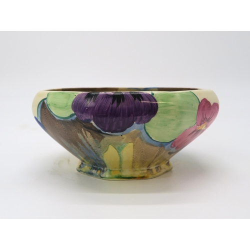 2219 - A CLARICE CLIFF PANSIES PATTERN BOWLof octagonal form, printed and painted marks to base, 14cm diame... 