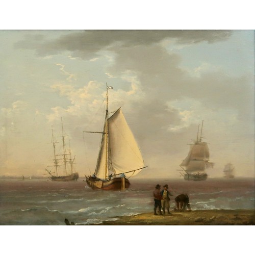 3008 - BRITISH SCHOOL (19thC)SAILING VESSELS OFFSHOREOil on panel, 29 x 37.5cm (11.5 x 14.75