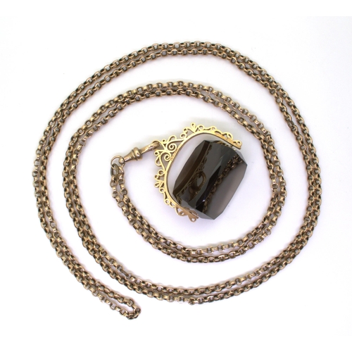 2710 - A LARGE FOB SEAL & GUARD CHAINthe fob seal is set with a substantial smoky quartz spinner of app... 