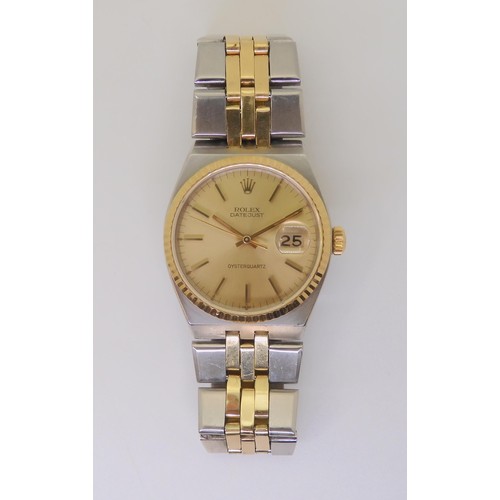 2910 - A TWO TONE ROLEX DATEJUST OYSTERQUARTZthe body in stainless steel and yellow gold with a two-tone in... 