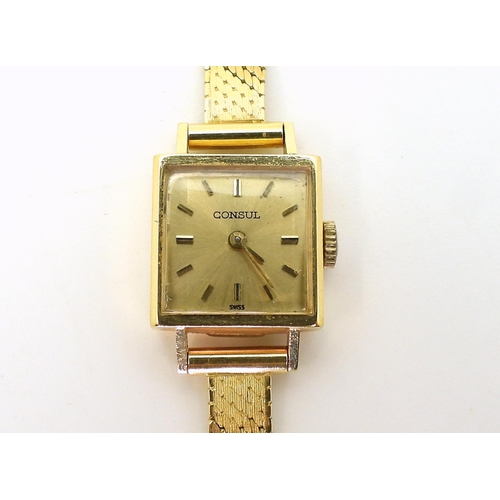 2919 - A LADIES CONSUL WATCHmade in 18ct gold with mesh strap stamped 750. the case is 1.6cm, the strap len... 