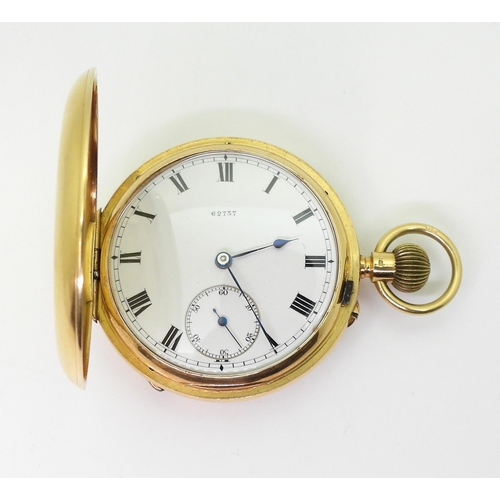 2921 - A FULL HUNTER POCKET WATCHmade in 18ct gold, the plain case is not monogramed, and bears Chester hal... 