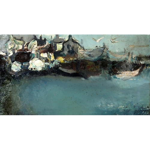 3020 - LIL NEILSON (SCOTTISH 1938-1998)A NORTH-EAST HARBOUR, PROBABLY CATTERLINEOil/mixed media on board, 1... 