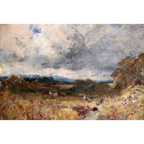 3026 - * BALFOUR (20thC)LANDSCAPE WITH FIGUREOil on board, 16 x 23.5cm (6 x 9.25