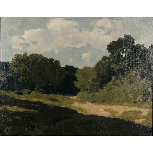 3040 - JAMES CADENHEAD RSA RSW (SCOTTISH 1858-1927)VERDANT LANDSCAPEOil on board, signed with monogram, 29 ... 