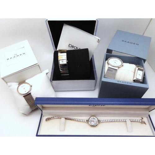 885 - Two Danish design Skagen watches, a further two by DKNY and a fashion watch