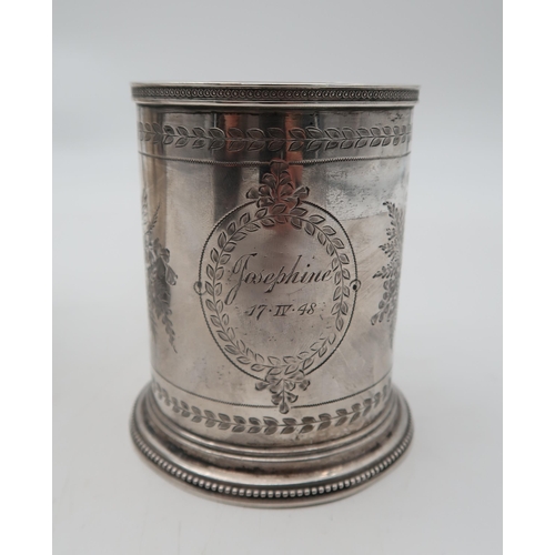 354 - A Victorian silver Christening mug, by Barnard Brothers, London 1868, of tapering cylindrical form w... 