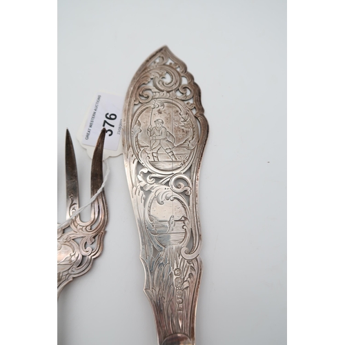 376 - A collection of silver including Victorian silver fish servers, by Martin Hall & Co, Sheffield, ... 