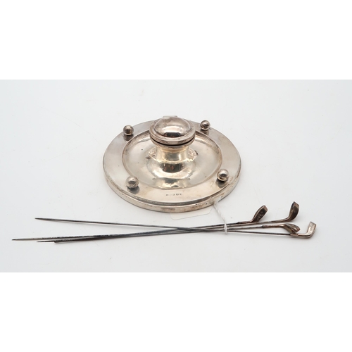 381 - A collection of silver including four hat pins in the form of golf clubs, various marks and makers, ... 