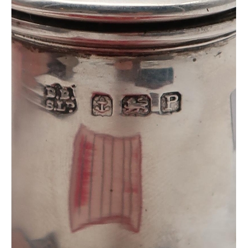 383 - A set of Danish silver gilt and guilloche enamel harlequin spoons, and a silver caster, by Barker Br... 