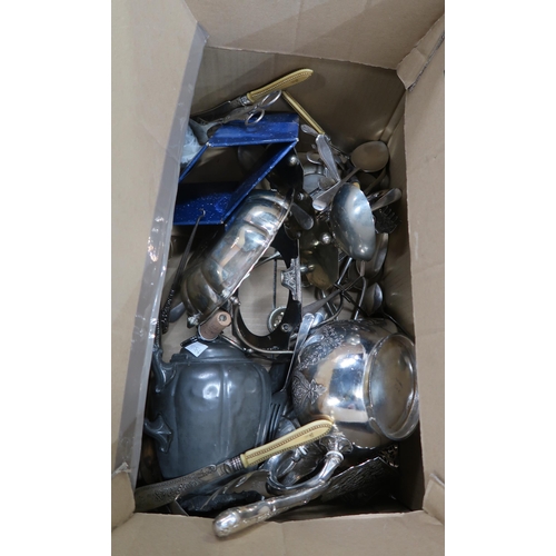 392 - A collection of EPNS mainly comprising loose cutlery, tea pots, trays etc