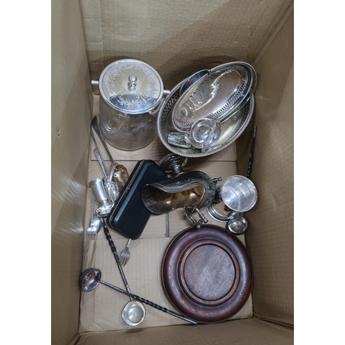 393 - A collection of EPNS including a large serving tray, cased cruet sets, cutlery, tea sets etc