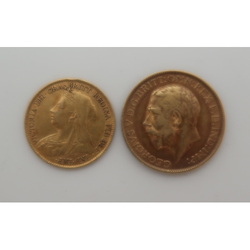 416 - SOVEREIGN COIN George V 1913 7.95 grams, half sovereign coin Victoria 1895 4 grams (2)