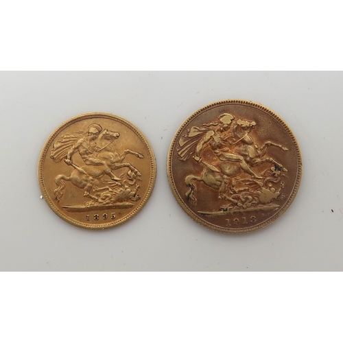 416 - SOVEREIGN COIN George V 1913 7.95 grams, half sovereign coin Victoria 1895 4 grams (2)