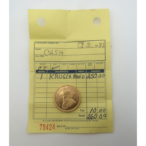 417 - KRUGERRAND 1977 obverse bust of Paul Kruger SUD-AFRIKA . SOUTH AFRICA  reverse Springbok walking rig... 