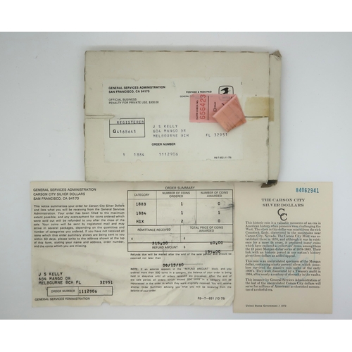 418 - THE CARSON CITY SILVER UNITED STATES MORGAN DOLLAR 1884 obverse Liberty facing left, script-  E · PL... 