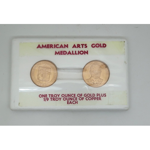 420 - AMERICAN ARTS COMMEMORATIVE MEDALLIONS Two 1980 Grant Wood One Ounce Gold Medals.The obverse design ... 