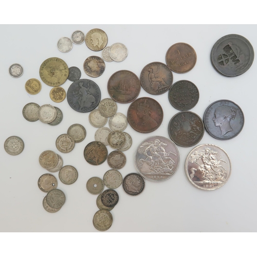 425 - VICTORIA CROWN 1892, George III sixpence, Victoria 1 1/2 pence 1838, various Victorian Indian Anna, ... 