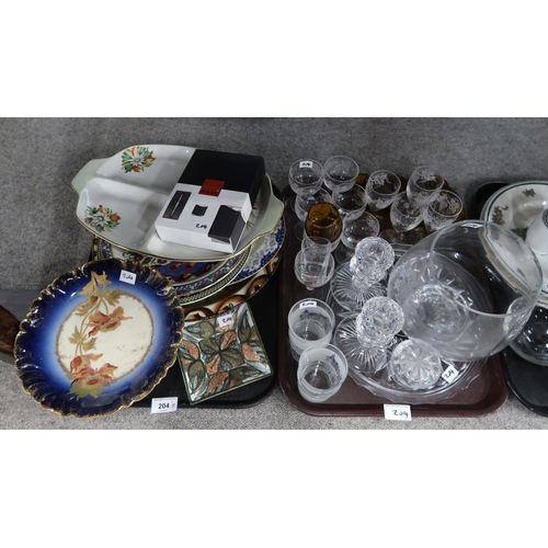 204 - A collection of decorative ceramics and glass including a French porcelain tazza, Royal Tuscan coffe... 