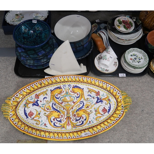 205 - A large Italian Deruta pottery serving platter, Blackwatch tartan decorated plates and bowl and asso... 