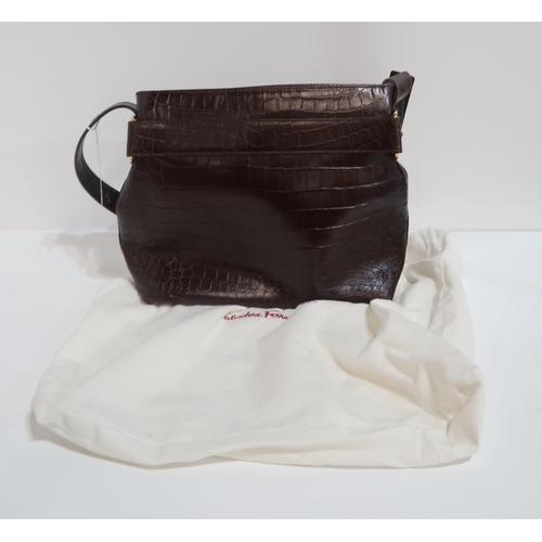 211 - A Salvatore Ferragamo brown crocodile style embossed leather ladies shoulder bag, with dust cover