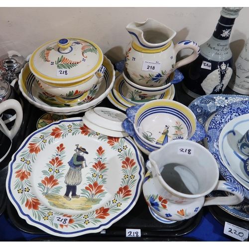 218 - A collection of Quimper ware including jugs, plates, dishes etc