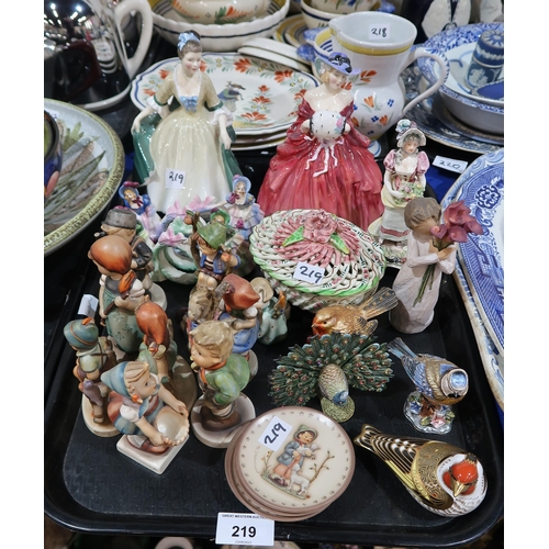 219 - A collection of figures including Hummel, Royal Doulton, Willow Tree, metal bird trinket boxes, Roya... 