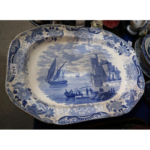 220 - A large blue and white transfer printed Italian Scenery platter, other platters, Spode Italian bowl,... 