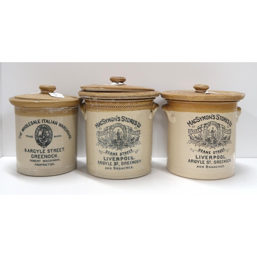 270 - A pair of stoneware storage jars for MacSymon's Stores Ltd, Deane Street Liverpool, Argyle Street Gr... 