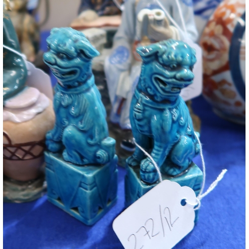 272 - A collection of ceramics including Chinese figures of scholars, two carved hardstone figures of Guan... 