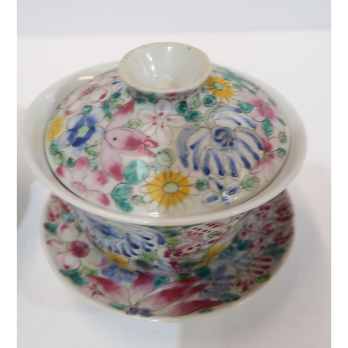 281 - A collection of ceramics including Chinese millefiori tea bowls and covers, another tea bowl and cov... 