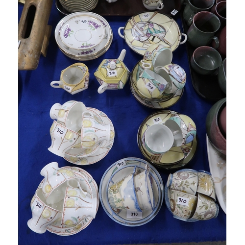 310 - A collection of Glasgow school style lady artist painted ceramics, initialled M.A.M.