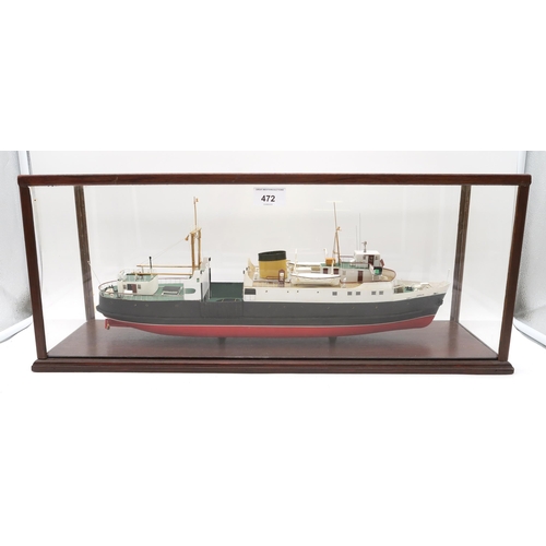 472 - A cased model of the steam trawler&nbsp;Arran, together with another of MV Lochiel, both housed in P... 