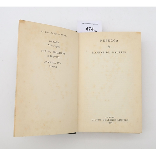 474 - Du Maurier, Daphne RebeccaVictor Gollancz Limited, London, 1938, 1st edition, black cloth binding wi... 