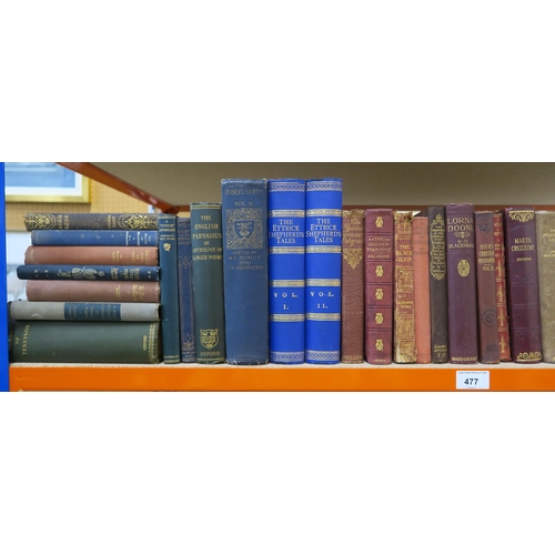 477 - Three shelves of mixed volumes, largely classic literature, Scottish historical, maritime and academ... 