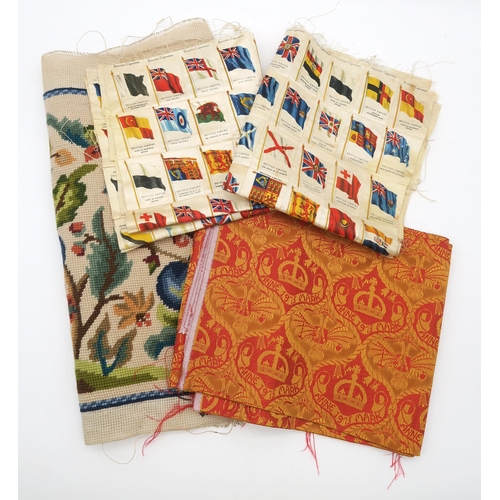 481 - A mixed lot comprising two sheets of sewn-together Kensitas cigarette silks (flags of the world), a ... 