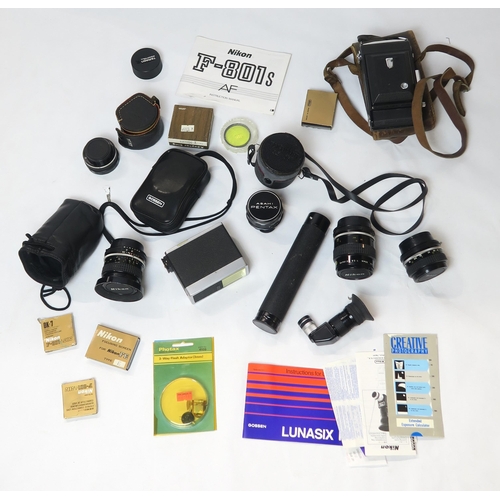 498 - A large selection of photographic and projecting equipment, to include Nikon F-801S camera with a va... 