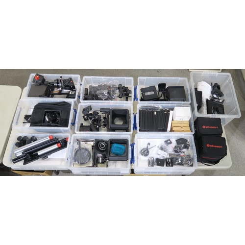 507 - A large quantity of Sinar large format monorail camera components, to include a Rodenstock Apo-Ronar... 