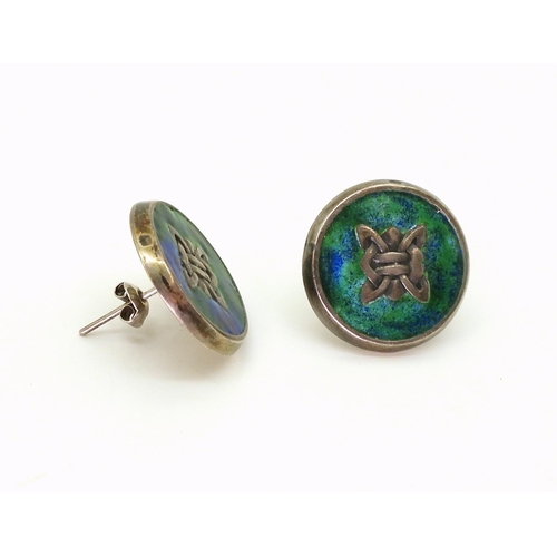 759 - A pair of silver and enamel Cymric earrings, with Liberty & Co Ltd four leaf clover makers mark,... 