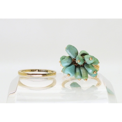 783 - An 18ct gold and turquoise ring, size M, together with a 9ct gold wedding band, size K1/2, weight to... 