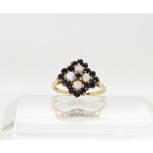 796 - A 9ct gold sapphire and opal cluster ring, size L1/2