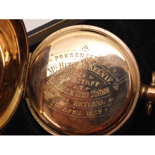 865 - A gold plated Waltham pocket watch with Monogram and inscription to the dust cover, a Rolled gold sl... 