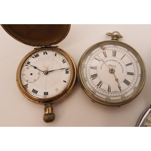 873 - A white metal mounted Tell centre Seconds Chronograph pocket watch together with a Gold plated (af) ... 