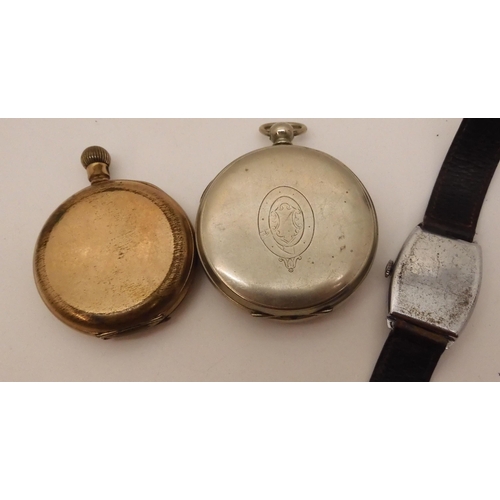 873 - A white metal mounted Tell centre Seconds Chronograph pocket watch together with a Gold plated (af) ... 